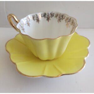 Royal Stuart Spencer Stevenson Cup & Saucer Harlequin Petal Shape Yellow / 1950s